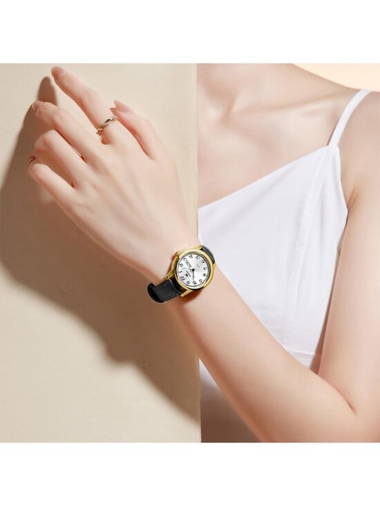 Olevs Women\'s White Black Vintage Leather Waterproof Reloj Mujer Luxury Watch